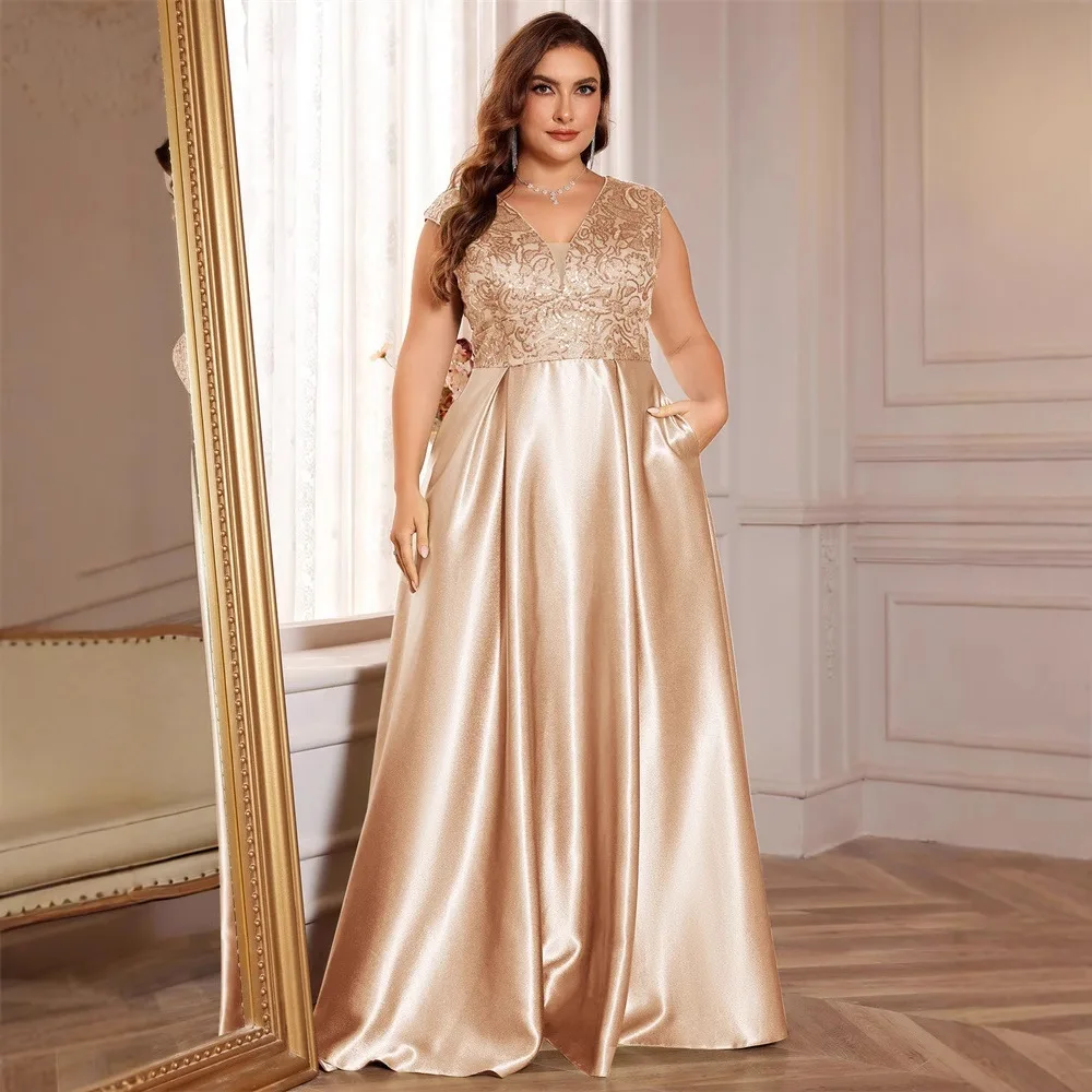 

New plus size long sleeved V-neck party evening dress dress