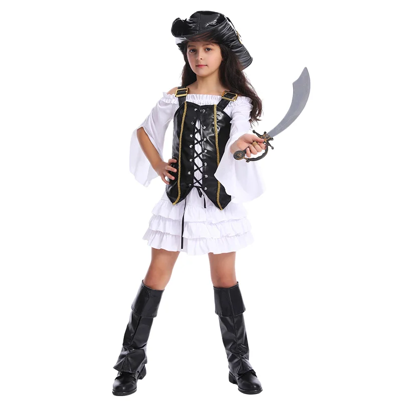 Halloween Carnival Girls Pirate Party Costume Cosplay Children Girl Pirate Role Playing Costumes Party Stage Performance Set image 3