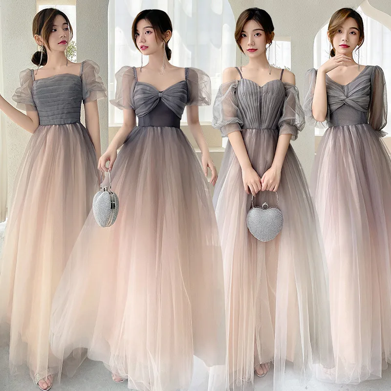 

Gradient Mesh Pleated Prom Party Dress Gown Perspective Cheongsam Halter Bowknot Sashes Qipao Back Sexy Vestidos