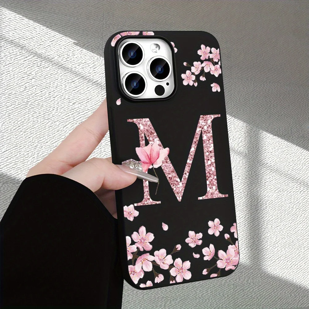 Piękne etui na telefon z nadrukiem kwiatów i litery M, wysokiej jakości matowa tekstura, pasuje do iPhone'a od 17 do 11 Plus, Pro Max