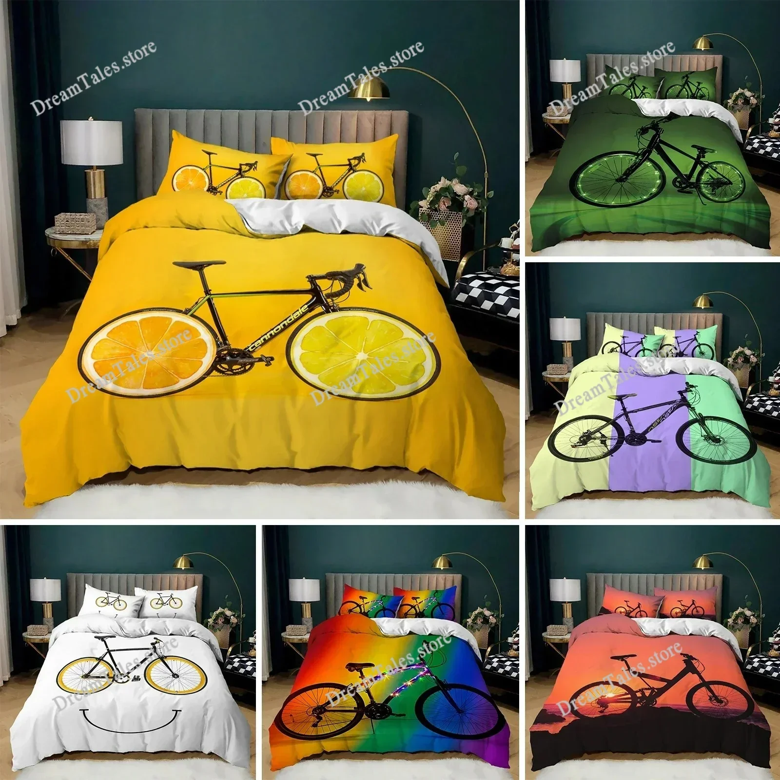 Bicycle Duvet Cover KingQueen Size A Bike Sketch Artwork Quilt Cover Soft Polyester Bedding Set 12 Pillowcases Yellow Purple741