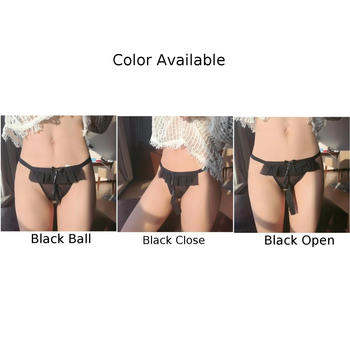 Sissy Panties Lingerie Bow Lace Sexy Mens Underwear Porn Thong G-String Exposed Butt Briefs JJ Sleeve Erotic Underpants