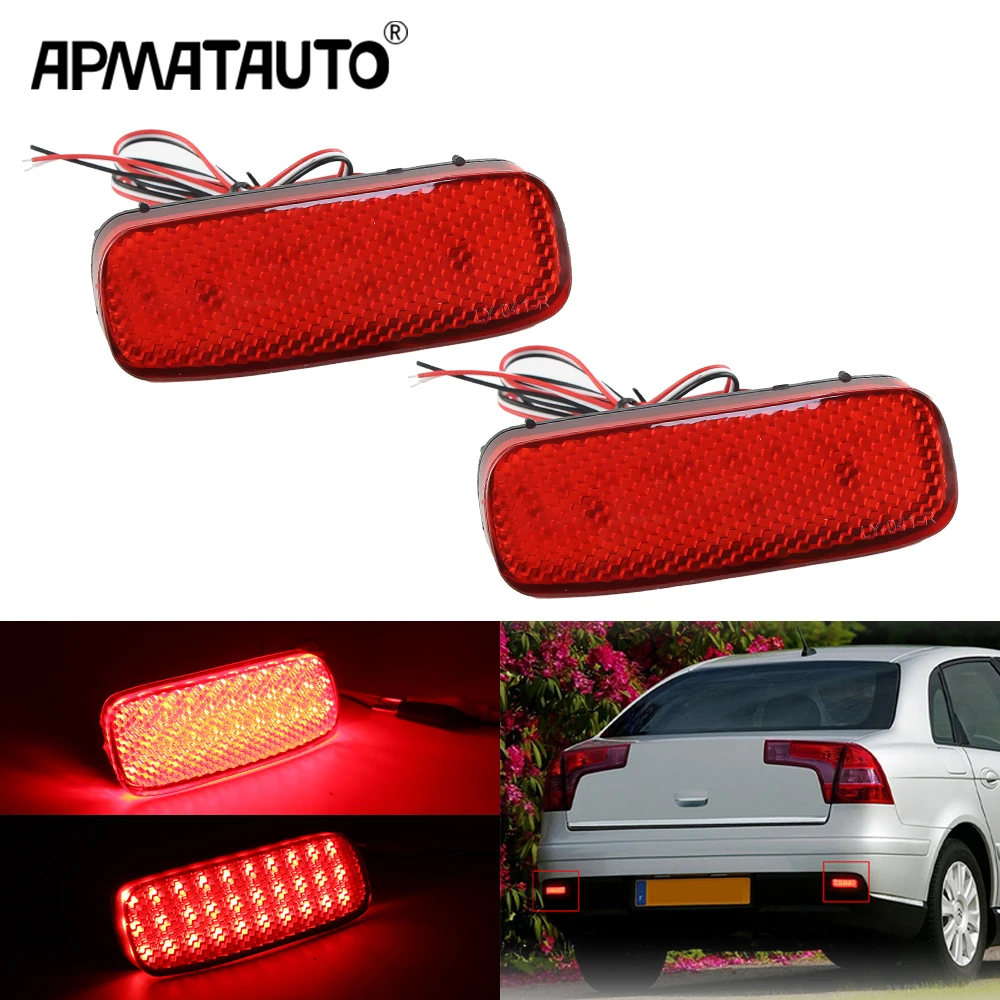 2pcs Red LED Rear Bumper Reflector Brake Stop Tail Light Lamps For Citroen C1 C5 Peugeot 107 206 607 Expert Fiat Scudo 6340E6