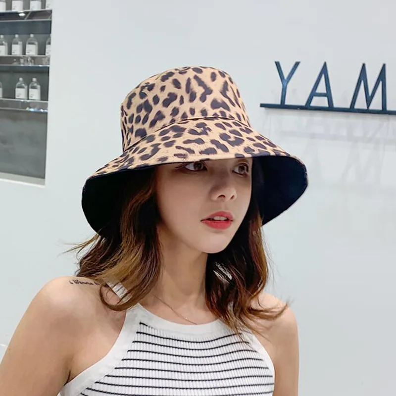 New Hats for Summer Leopard Print Fisherman Hat Double-sided Basin Hats Outdoor Sun Protection Sunshade Hat