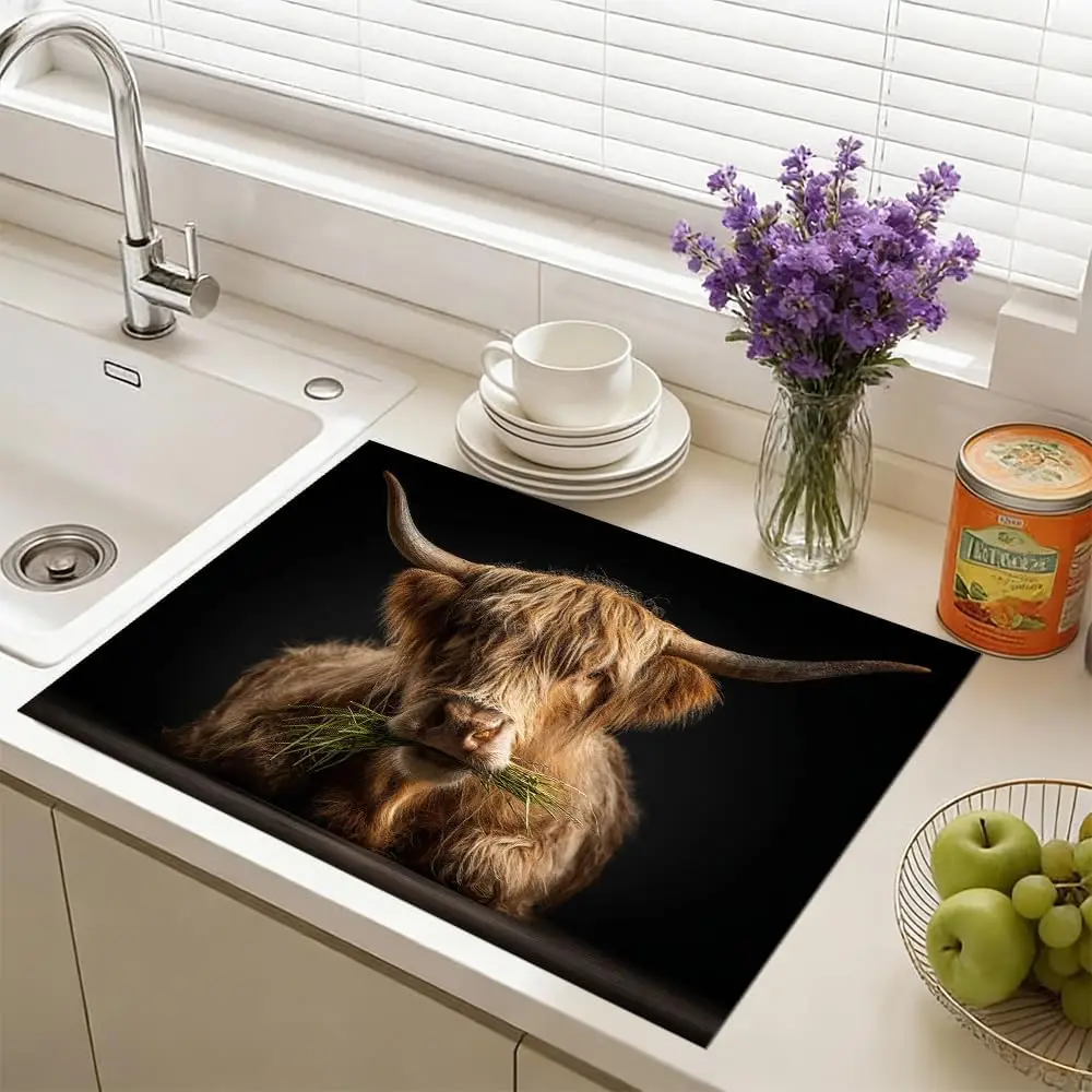 Brown Highland Cow Stove Top Cover,Non-Slip Heat Resistant Burner Cover,Decorative Kitchen Stove Protector  Gas Electric Stove