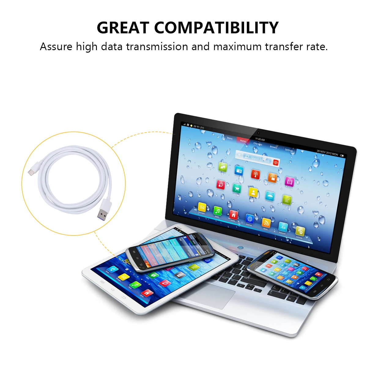 

Type C Data Cable USB Charging Cord Mobile Phone Chargers Portable Lightweight Pure Copper Wire Core Tablets