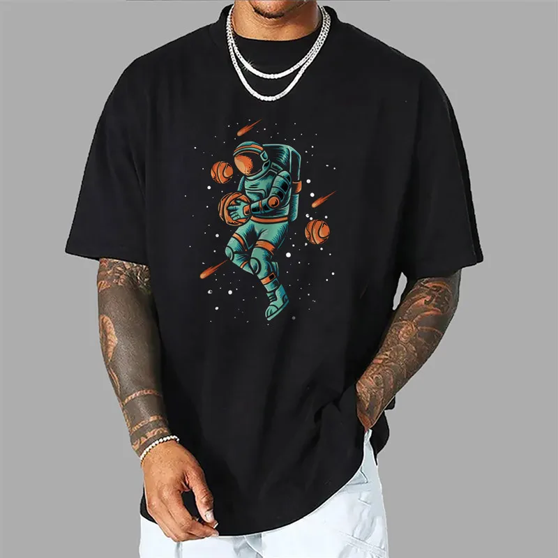 Astronaut Pattern Men's T-shirt Raglan Loose Short Sleeve Casual Print Top Jojo Bizarre Adventure Anime Tshirt  My Hero Academia