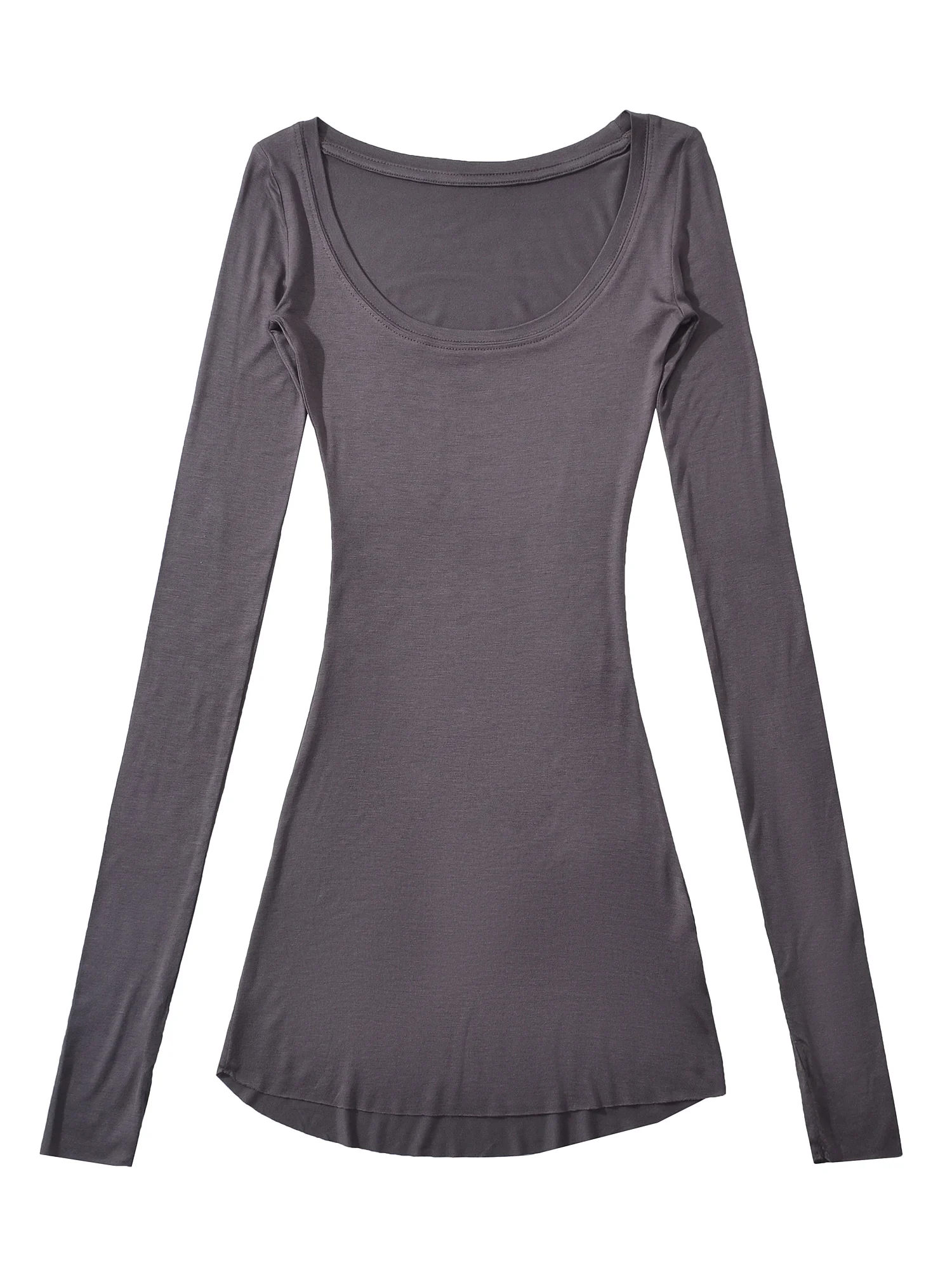 Slim Fit Lange Sve T-shirt Dames Halflange Lage Ne Strakke Top Winderig Pittig Meisje Sexy Grote U-ne Lange Sve T-shirt