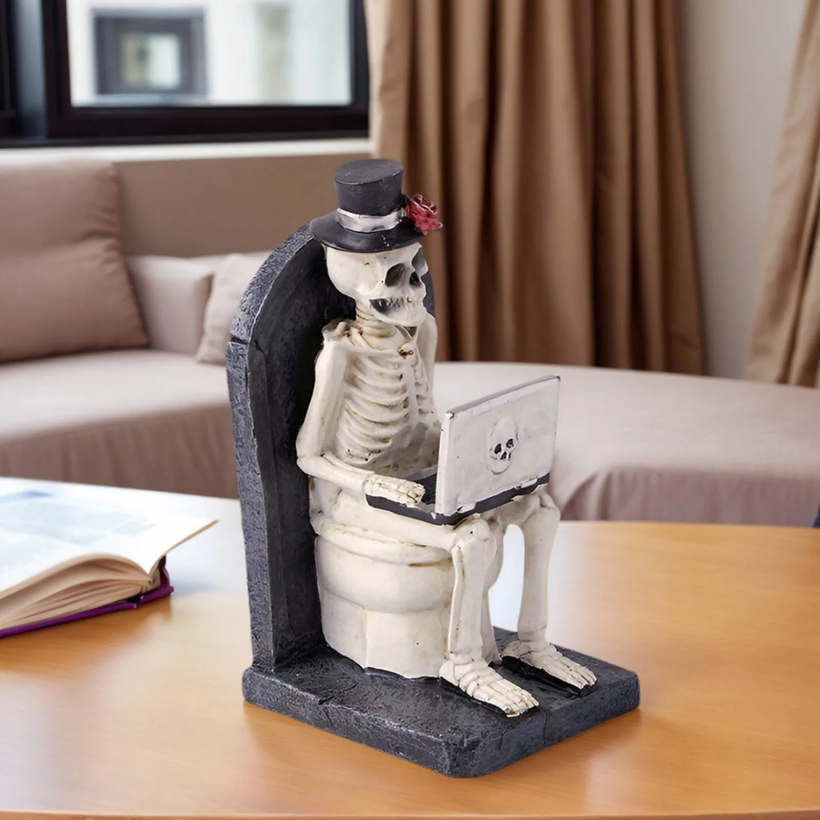 Creative Funny Skeleton Computer Statues Halloween Decoration Desktop Ornaments Perfect for Indoor & Porch Halloween Decor
