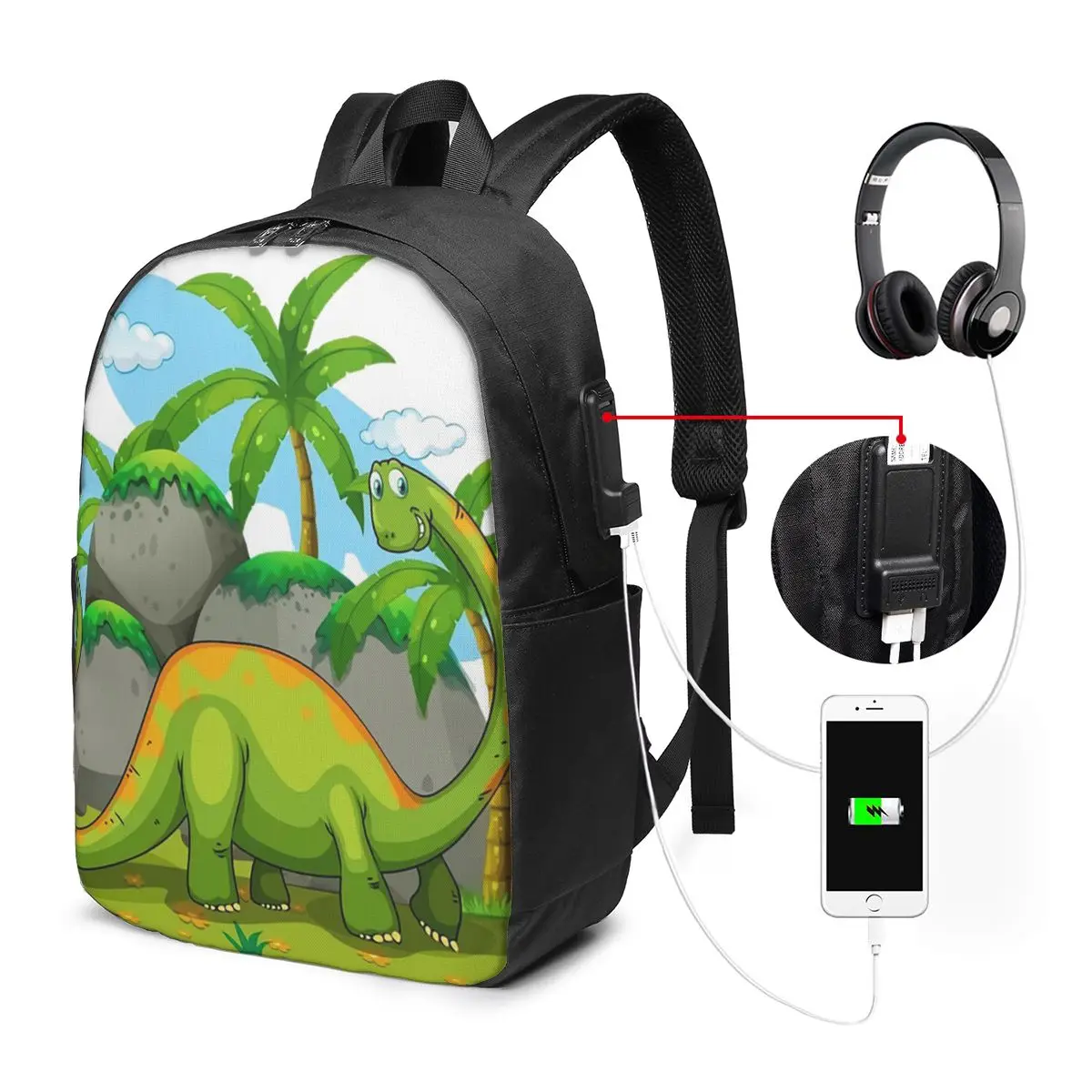 Cartoon Dinosaur World Scenery Backpack Travel Notebook Bag Computer College Student School Bag Laptop Shoulder Bags Men Women
