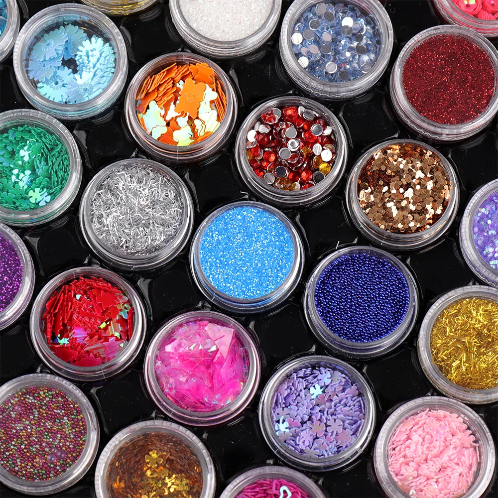 Nail Glitter Flakes, Sequins, Rhinestones, Caviar Beads Foils, Charm, DIY Nail Art Decoration, Manicure Accessories, 36 Colors