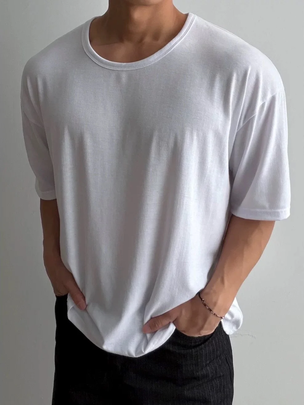 American Style Large Collar T-Shirt Men's Loose Fit Five-Point Short Sleeve Cool Thin Quick Dry Ice Oxygen Cotton Sport Half ...