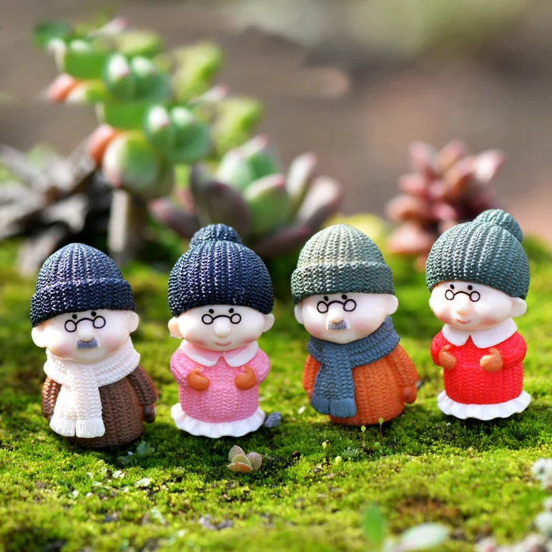 4PCS Resin Crafts Ornament Miniature Figurine Plant Pot Fairy Garden Decor Little Couple Doll Home Decoration Model Figurine