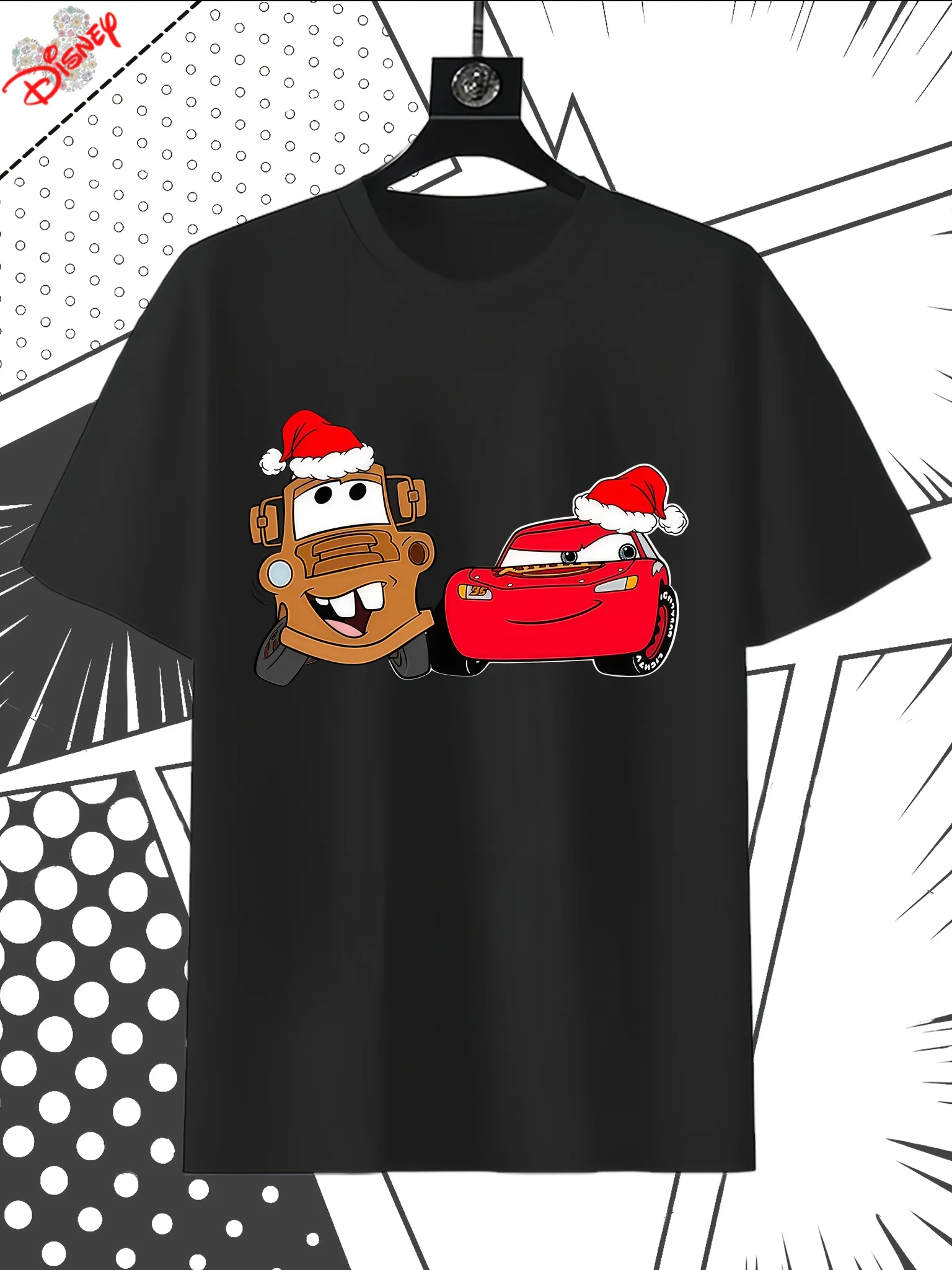 Disney Car Movie Mater & Lightning McQueen T-shirts pour hommes et femmes Chapeaux de Noël - Pixar Cartoon Imprimé Manches courtes
