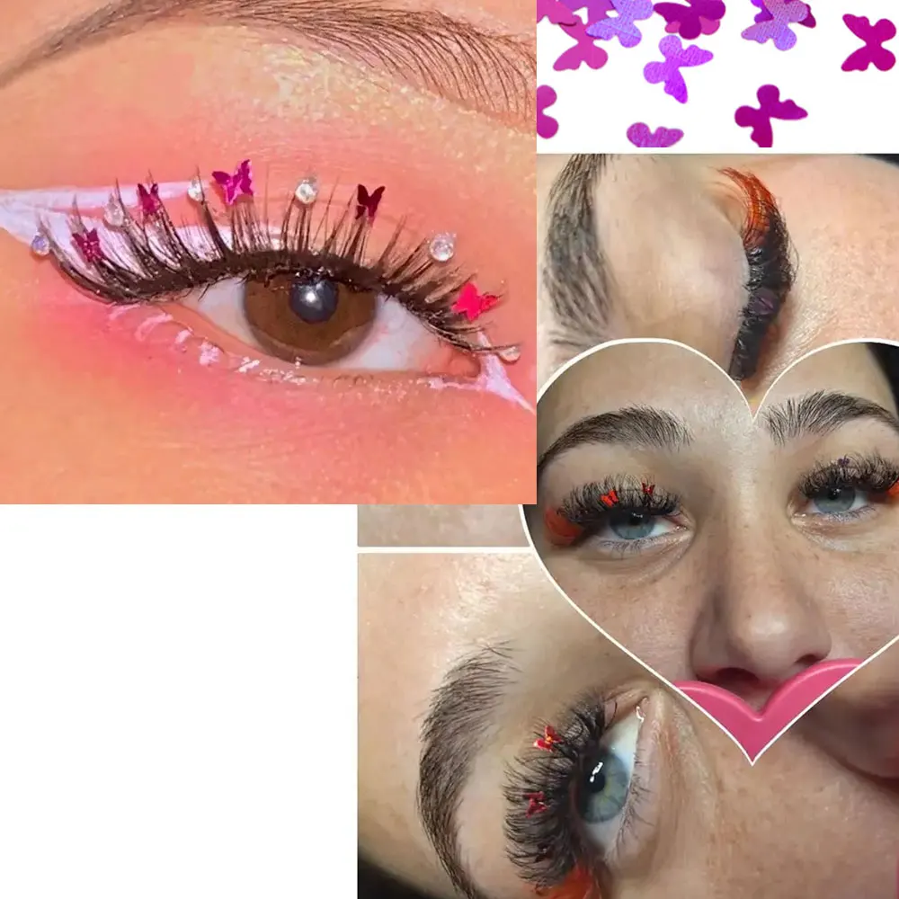 3 ペアセットスター蝶ハート型スパンコールつけまつげ妖精の杖パーティーハロウィンクリスマスカラフルなスパンコールまつげ