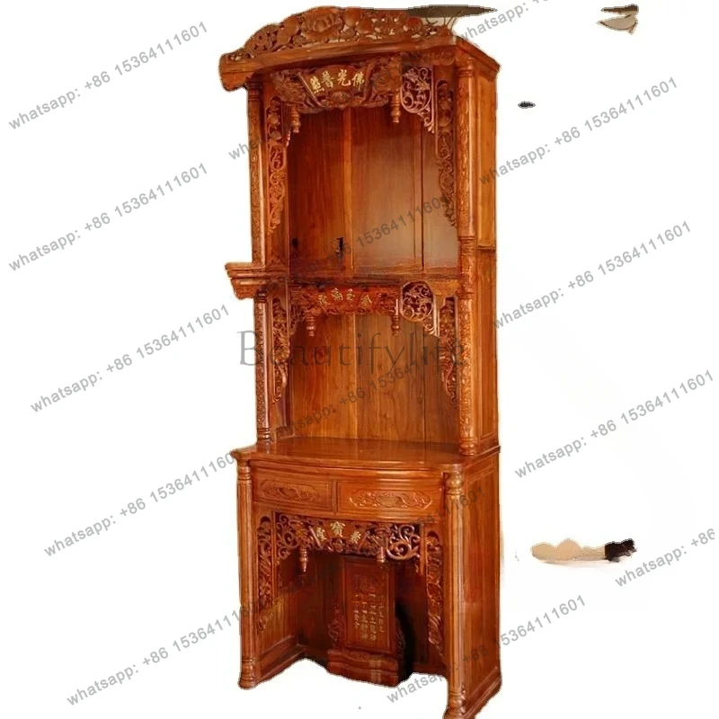 Small Three-Star High-End Buddha Shrine Curved Three-Layer Transparent Carving Buddha Worship