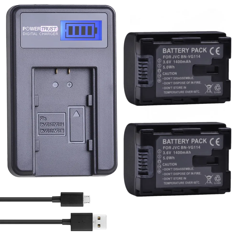 BN-VG114 Battery and Charger for JVC GZ-HM445 GZ-HD500 GZ-HD620 GZ-HM30 GZ-HM40 GZ-HM50 GZ-HM300 GZ-HM301 GZ-HM430