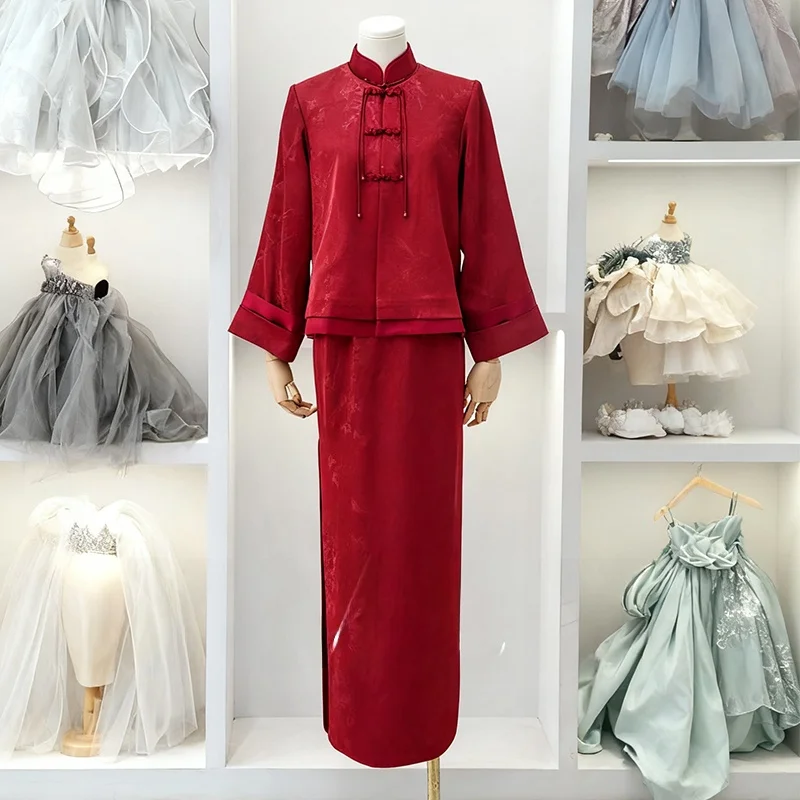 

Chinese Sle Wedding Dr Long Sve Red Marriage Ceremony Outfit New 2025 Ele Bride Gown Set with Drinking Costume