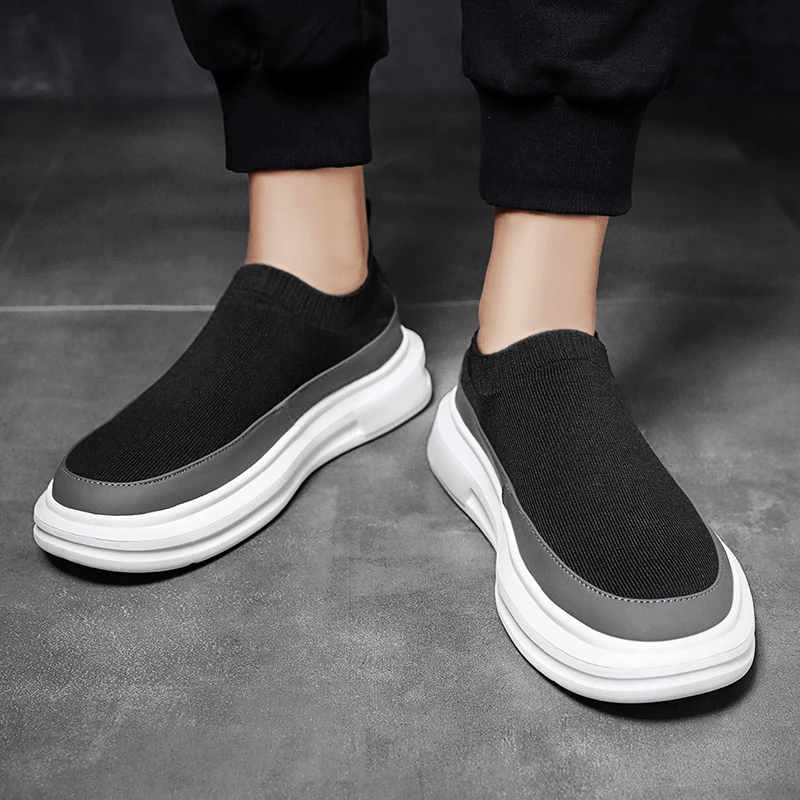 Summer Designer Mens Black Casual Shoes Fashion Slip On Platfrom Sewn Sock Breathable Trending Leisure Zapatos Mixed Color