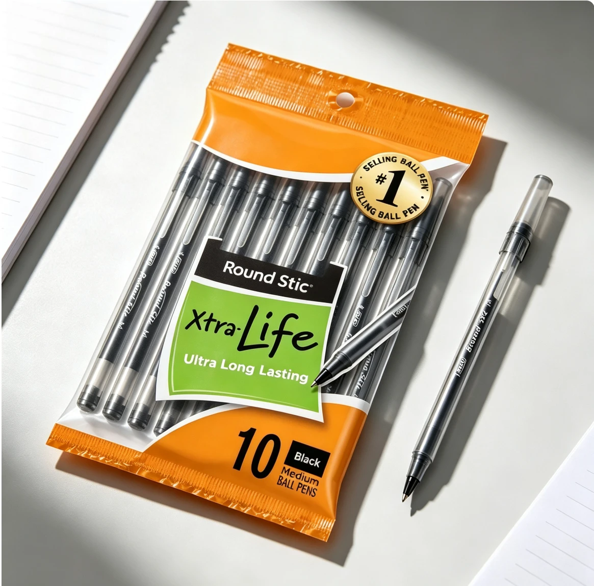 10 Pack Black Ballpoint Pens, 1.0mm Medium Point Xtra Long Lasting Ink, Bulk School & Office Writing Supplies for Teachers Students