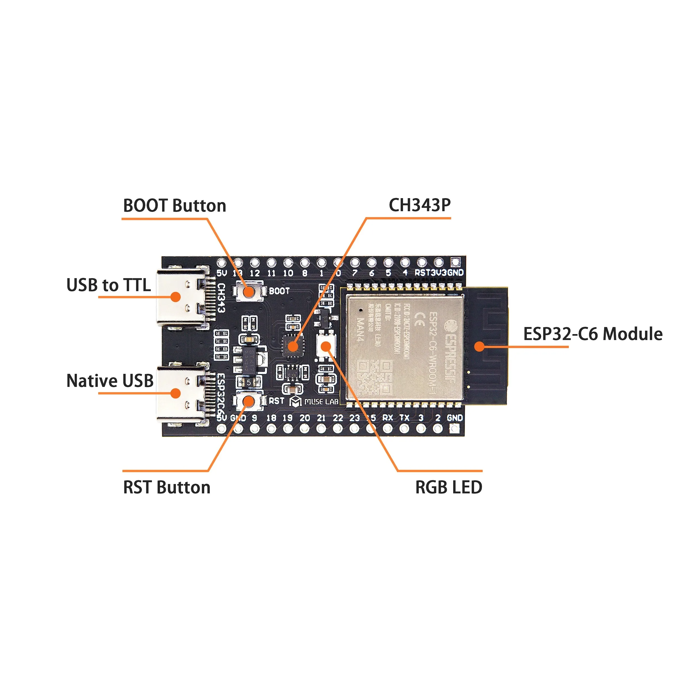 Placa de desenvolvimento nanoESP32-C6 ESP32-C6 placa de sistema mínimo esp32 placa núcleo RISC-V Espressif IoT WiFi6 Bluetooth ZigbeeNew