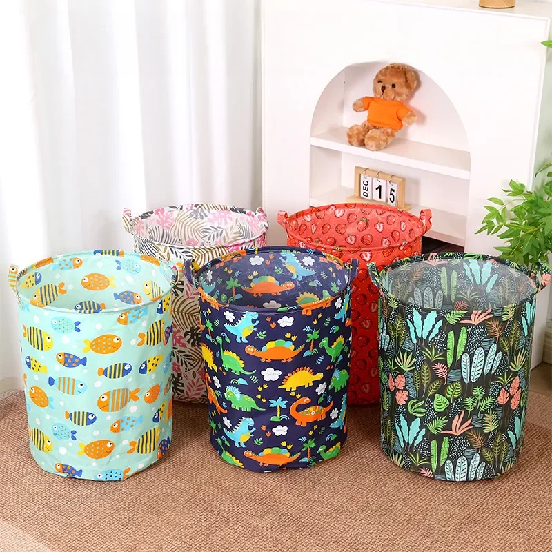 Cotton Linen Dirty Laundry Basket Foldable Round Waterproof Organizer Bucket Clothing Children Toy Home Large Capacity Storage