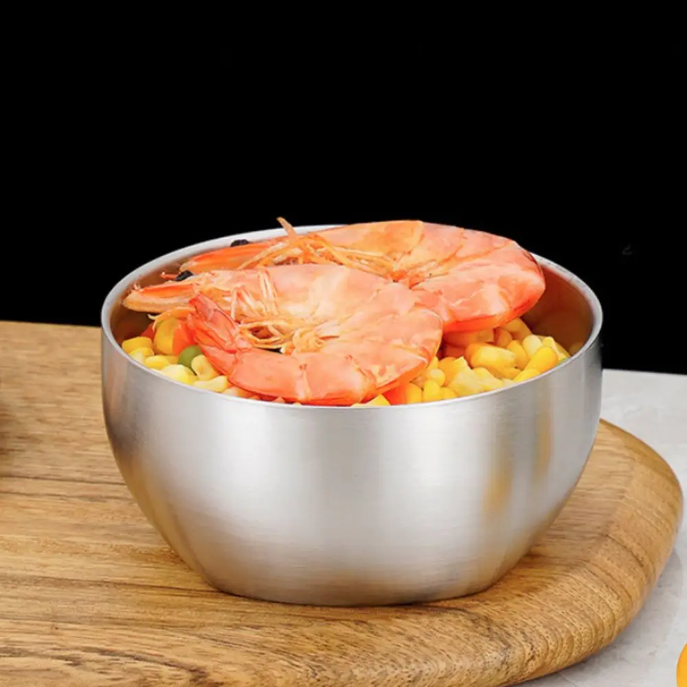 Double Layer Korean Style Stainless Steel Rice Bowl Anti-scalding Heat Insulated Kindergarten Dinner Bowl Drop-resistant