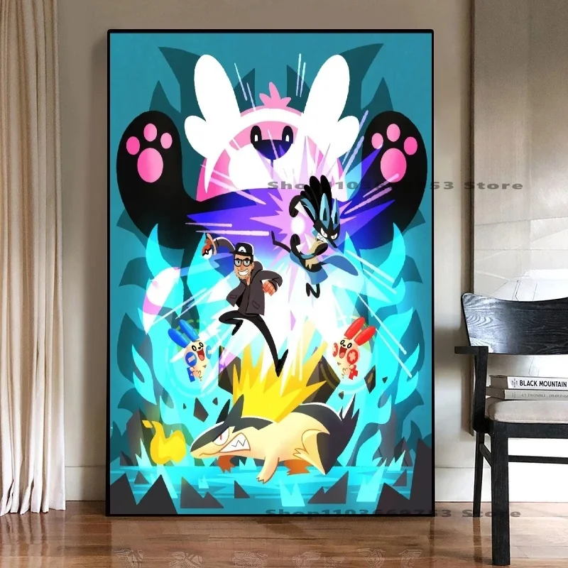 البوكيمون الشكل قماش المشارك غرفة الملونة الديكور اللوحة أنيمي HD ديكور المنزل الملمس النفط اللوحة نمط هدايا المهرجان