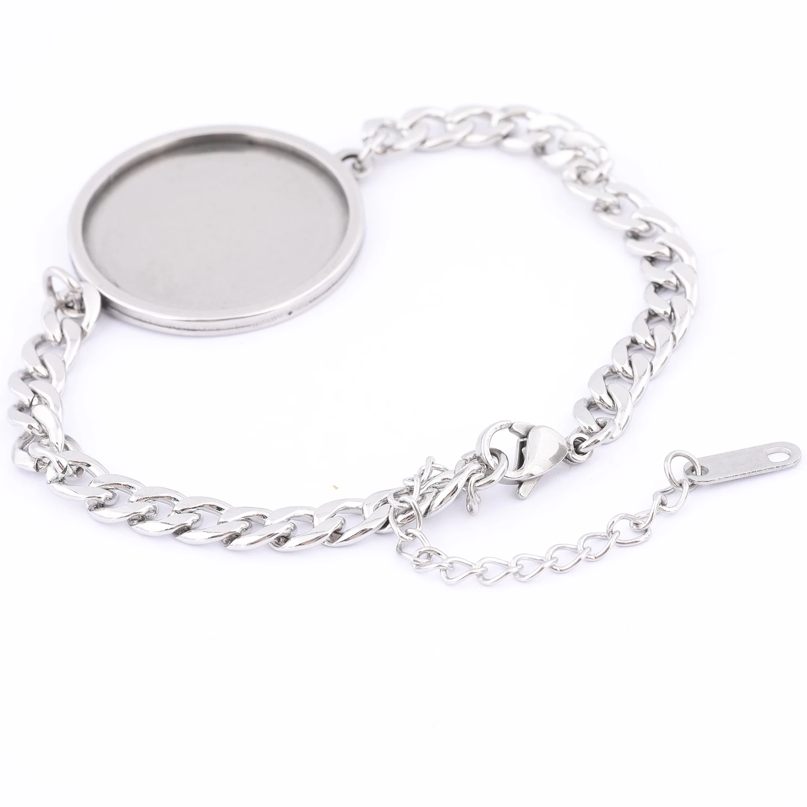 2pcs Stainless Steel 5mm Wide Chain Bracelet Base Blanks Fit 20mm 25mm Round Cabochon Bracelets Bezel Setting Trays Diy Findings