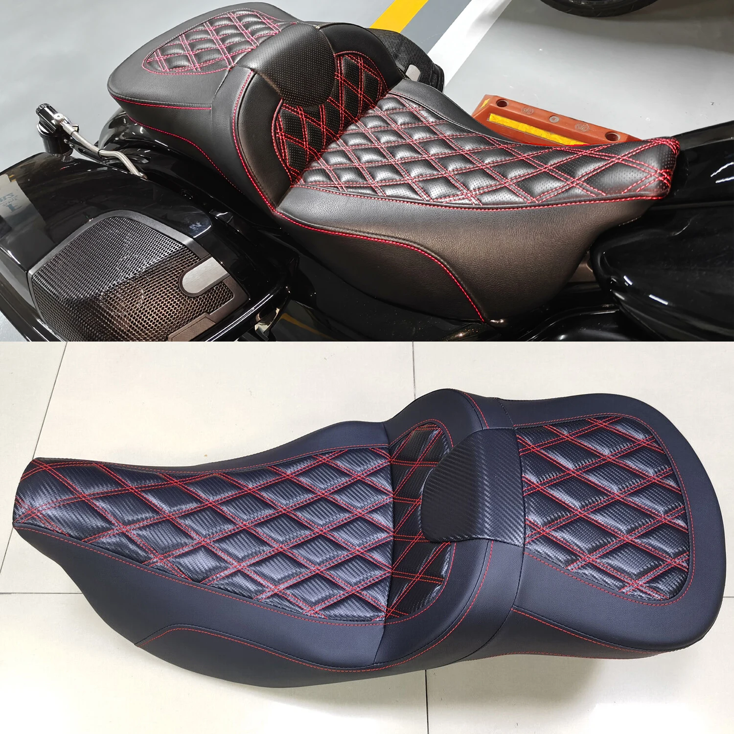 Red Stitching Extended Reach Roadsofa Seat For Harley Road King Glide Custom FLTRX Ultra FLTRU Special FLHRXS Classic FLHRC