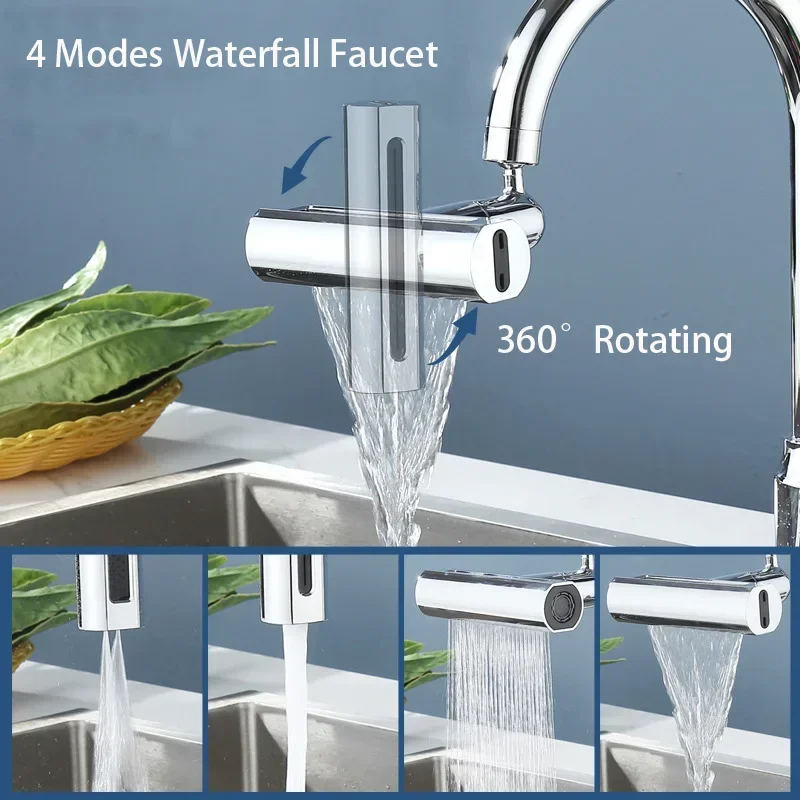 New 360°Rotating Faucet 4Modes Waterfall Faucets Extender Kitchen Sink Faucet Washbasin Bubbler Anti Splash Filter