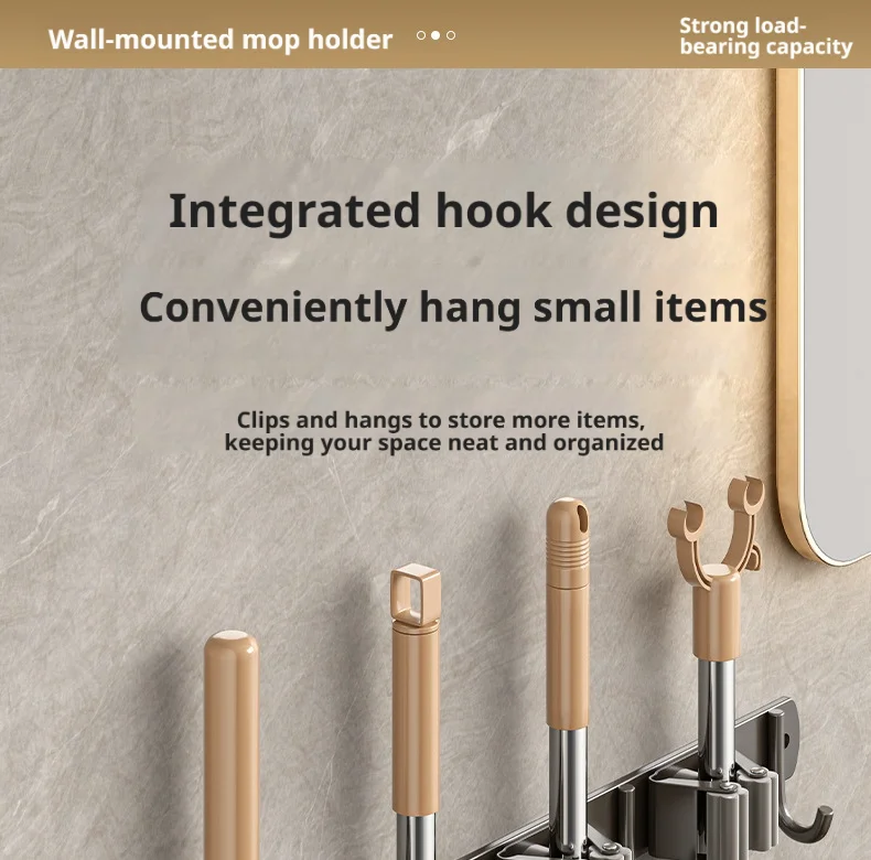 Edelstahl Wandmontierter Mopphalter Organizer mit Haken Bohrfreie Badezimmer-Besen-Aufbewahrungsklammer Robuste Halterung – Detail 19