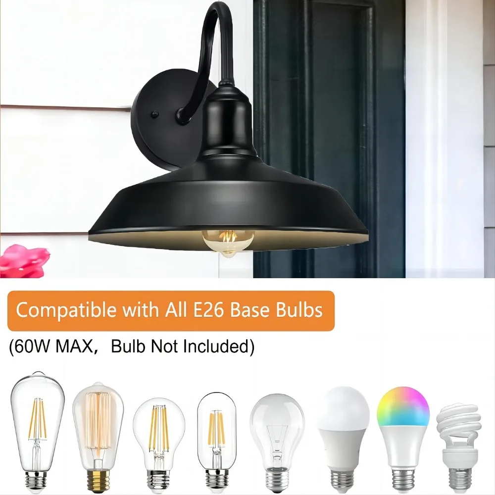 1pc-Outdoor Gooseneck Barn Lamp Retro Industrial Black Wall Lamp Suitable For Porch Entrance Passage Garage Wall Mounted Lamp