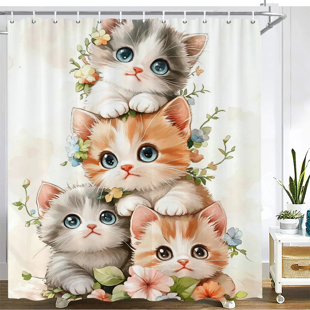 

Cartoon Dogs Cats Shower Curtain 3D Printed Funny Creative Bathroom Curtains Waterproof Fabric Decor Bathtub Screen