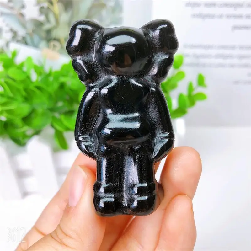 6CM Natural Black Obsidian Cartoon Crystal Animal Beautiful Gemstone Crafts For Fengshui Home Decoration Collection 1pcs