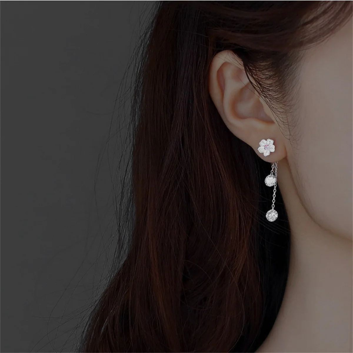 Korean Romantic Cherry Blossoms Flower Tassel Earrings For Women Girls Sweet Pink Zircon Shell Flower Earring Wedding Jewelry