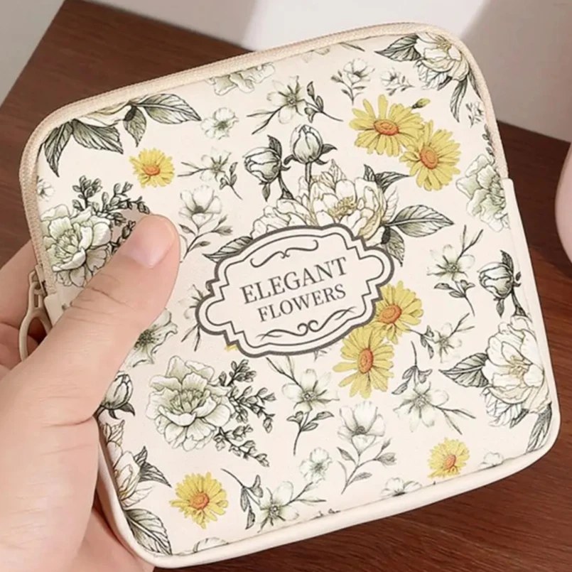 Women Girls Cosmetic Makeup Bag Coin Purse Large Capacity Sanitary Pads Bag Portable Mini Data Cables Organizer Multipurpose