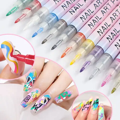 12Pcs/Set Waterproof Colourful 3D Nail Art Graffiti Marker Pen DIY Nails Drawing Liner Tool Abstract Line Manicure Painting