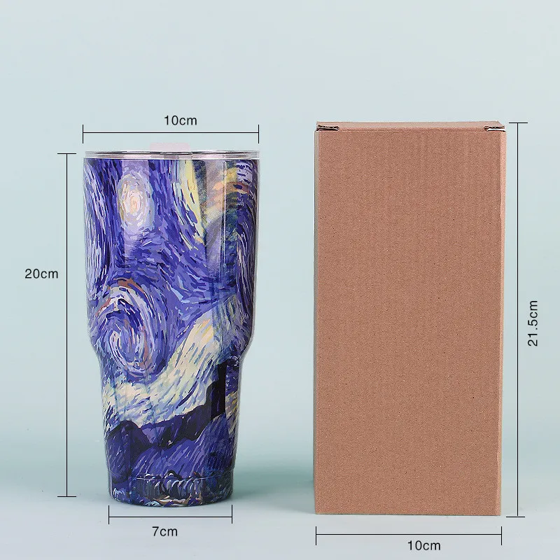 كوب معزول سعة 30 أونصة مع غطاء من الفولاذ المقاوم للصدأ كوب قهوة مزدوج المكنسة الكهربائية كوب سفر للمنزل والمكتب وحفلات السفر #5