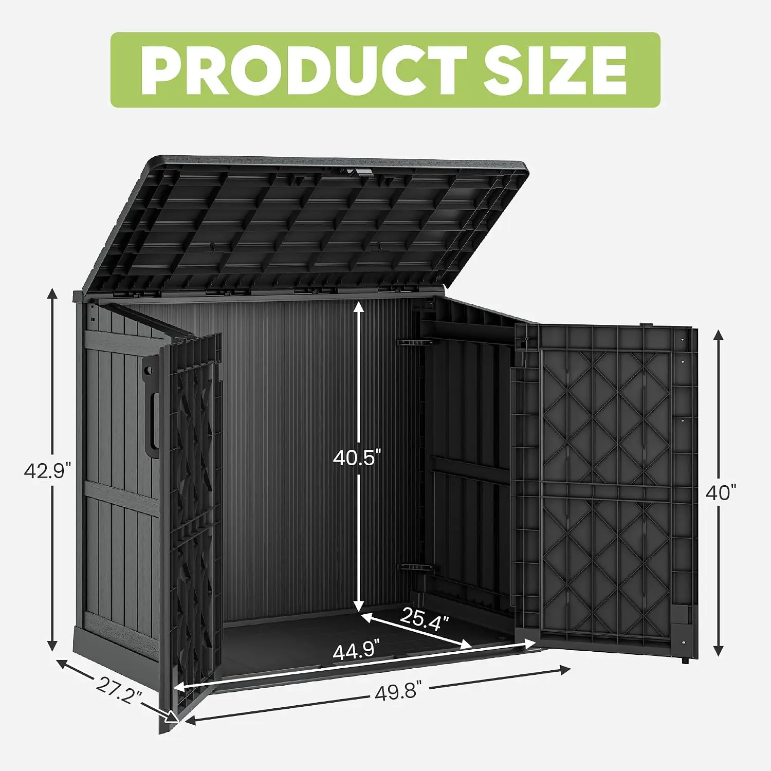 Waterproof Outdoor Storage Box 36 Cu Ft, Portable Horizontal Resin Shed with Lockable Doors for Patios, Customized