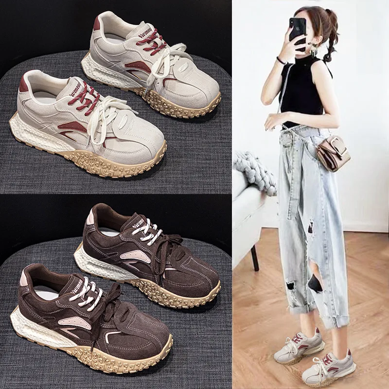 

Trendy Women's White Sneakers Soft Leather Casual Anti-slip Shoes Fall New Style Retro Versatile Comfortable Sports Shoes