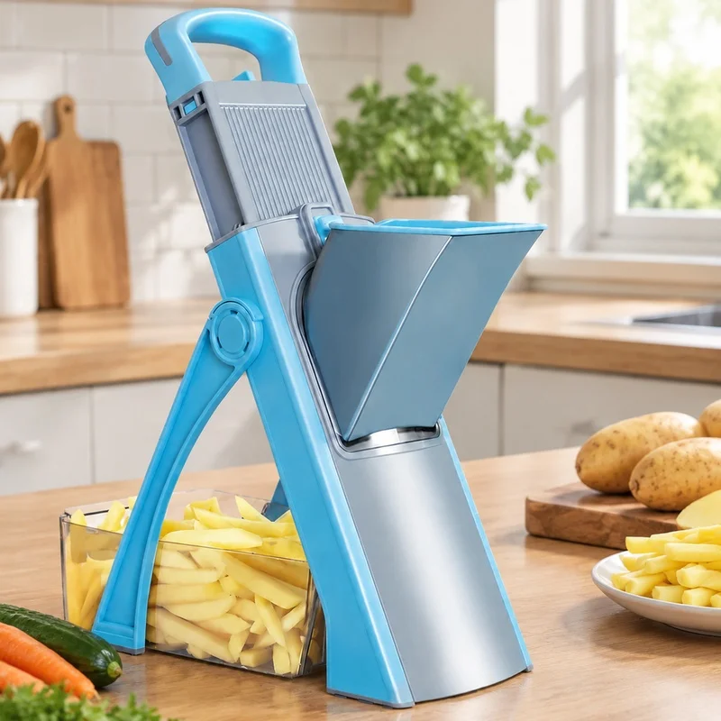 Sky Blue 4-Setting Vegetable Slicer for Kitchen with Secure Grip, Multi-Function Dicing and Julienne Cutting