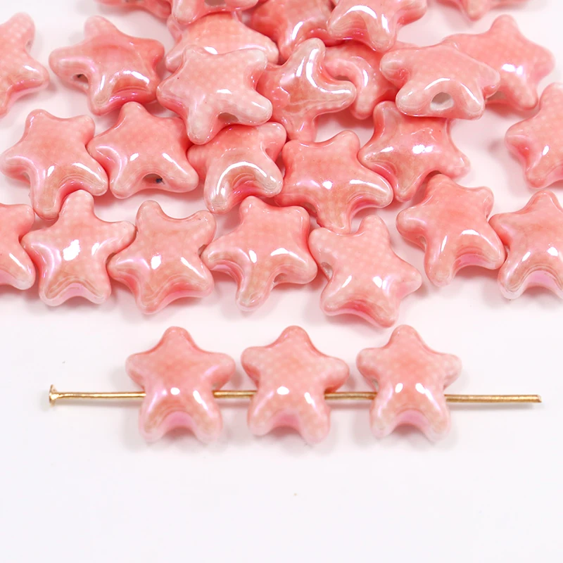 Cerâmica Starfish Beads para Fazer Jóias, Mini Pulseira, Colorido Sea Star Spacer, Porcelana Beads, Artesanato Acessórios, 15PCs