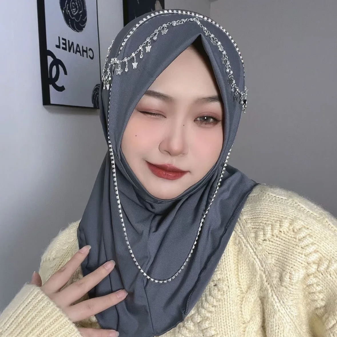Chains Tassels Moslem Women Muslim Shawls Hijab Head Cover 2
