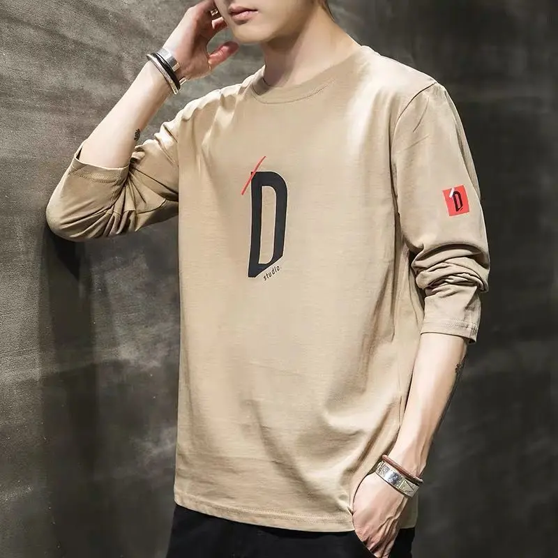 Spring and Autumn Season Long Sleeved T-shirt Men's Korean Round Neck Bottoming Shirt Men's Top Street Casual All-match