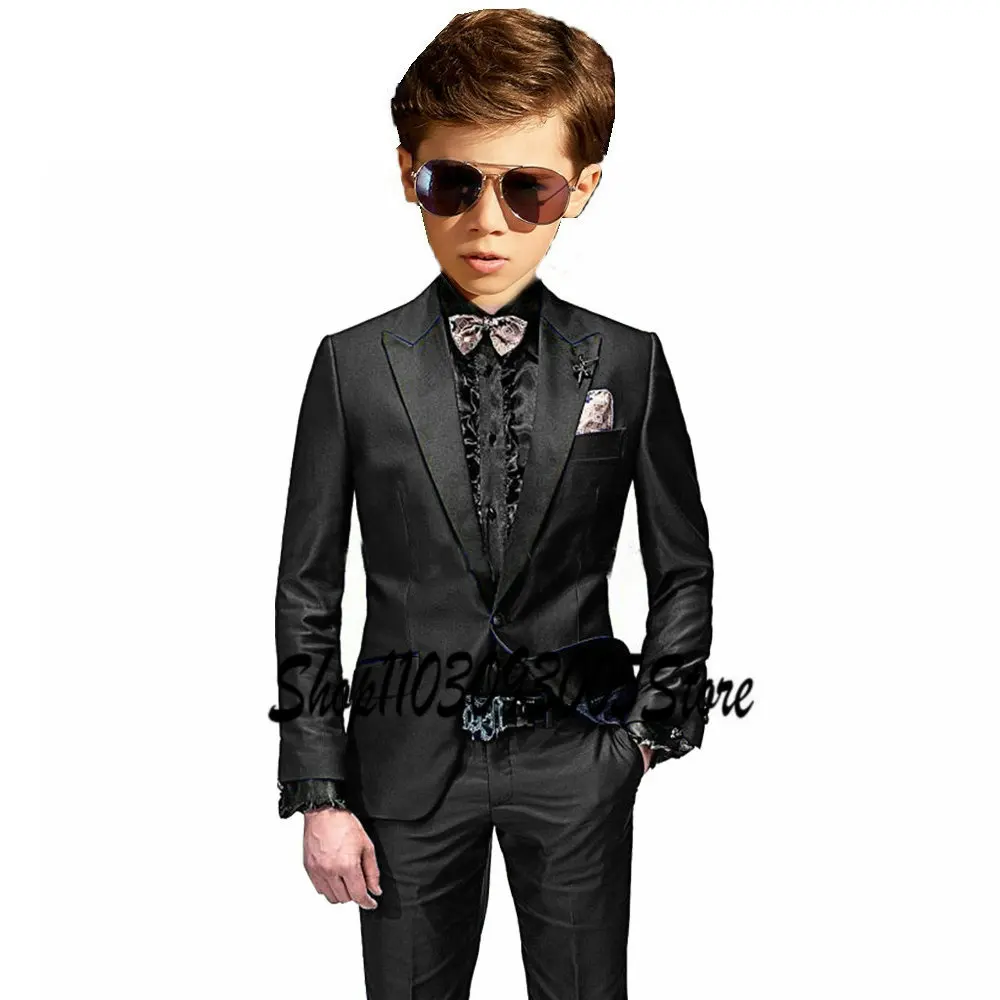 Pink Satin Boys Suit 2 Piece Formal Wedding Tuxedo Slim Fit Jacket Pants Kids Home Party Clothes 3-16 Years