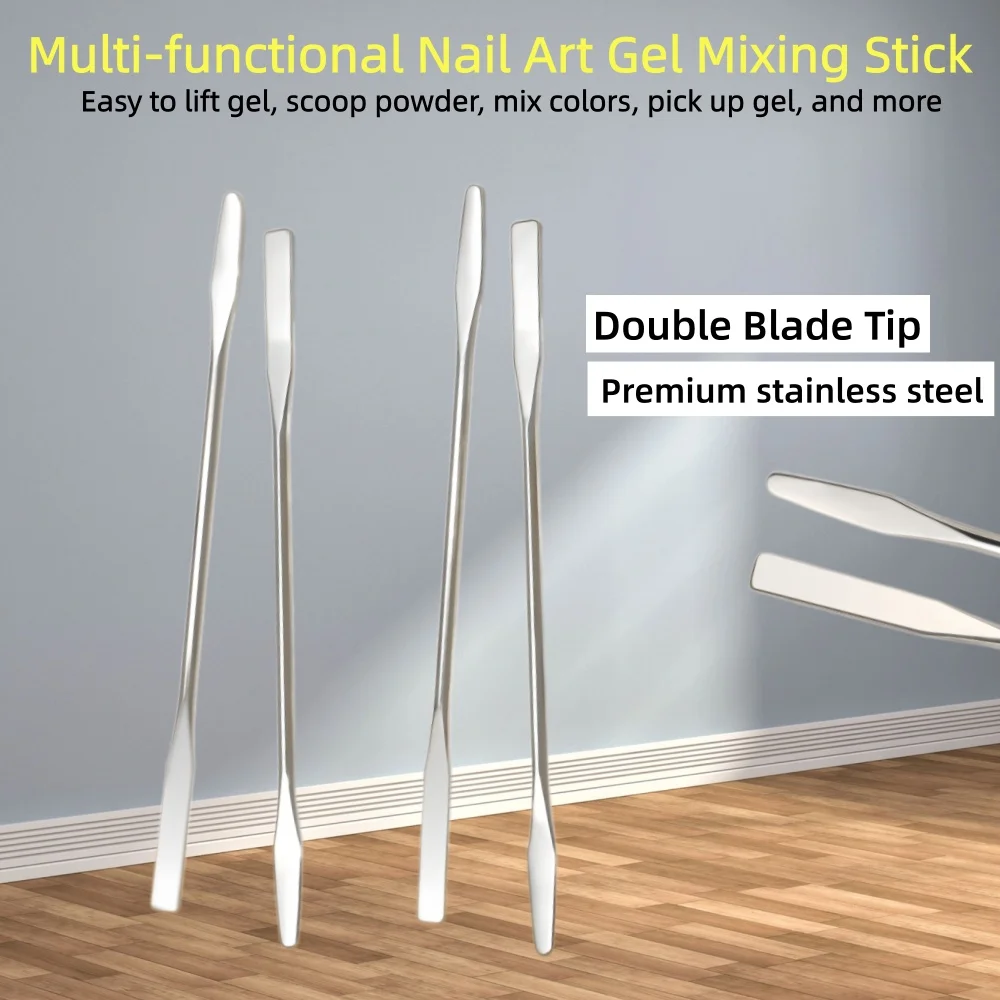 1Pcs Double-Ended Stainless Steel Nail Mixing Tool – Nail Art Color Mixing Stick for Gel Stirring, Powder Picking & Drawing