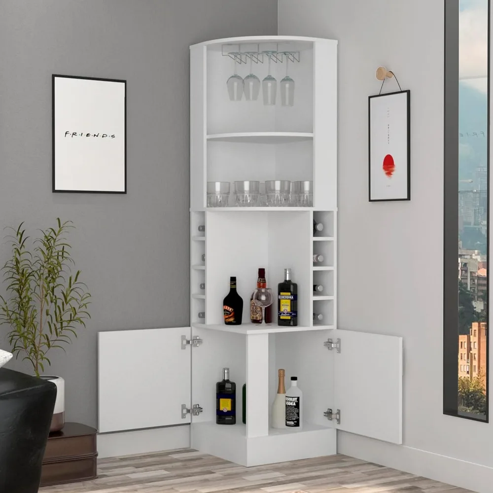 خزانة بار النبيذ على طراز المزرعة باللون الأبيض مع رفوف تخزين ومكعبات للزجاجات والمشروبات #5