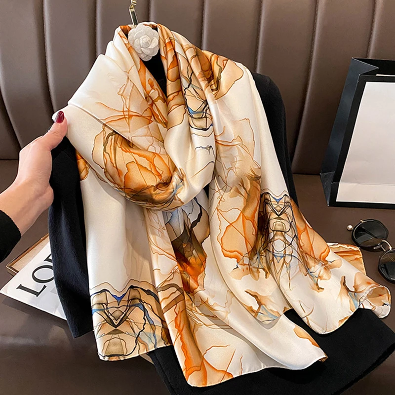 Spring Scarf Women\'s Luxury Design Scarf Silk Smooth Scarf Soft Muslim Headband Shawl Beach 85x180cm