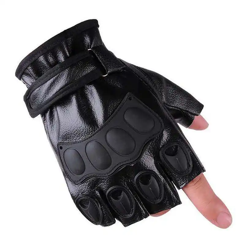 Men's Half Finger Leather Fitness Gloves Bike Sport Gloves Gym Exercise Men Black Rivets Punk Gloves